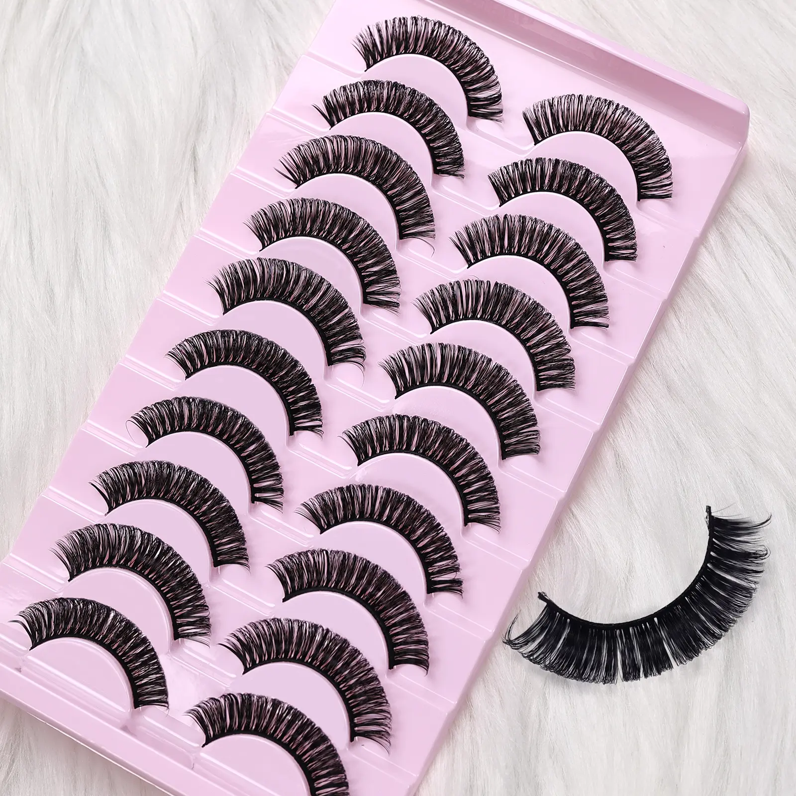 10 Pairs Russian D Curl Strip Lashes False Eyelashes - Natural Look Soft Reusable Eye Makeup, Beginner-Friendly for Daily Party Date Glam