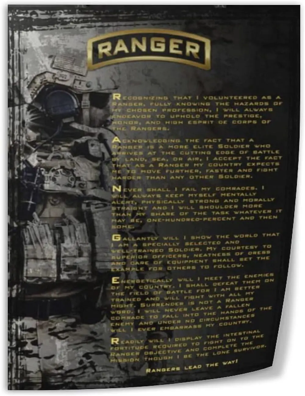 Ranger Creed Motivational Poster, Military Ranger Wall Art, Inspirational Military Quote Canvas Print, Army Creed Wall Decor, Patriotic Military Artwork, Soldier Motivation Poster, Veteran Home Decor, Living Room Office Bedroom Wall Art, Gift for Soldiers
