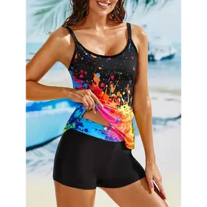 Women's Multicolor Tie Dye 2-Piece Bikini Set - Strappy Back, High Cut, High Stretch Knit Elastane Synthetics Swimwear, Positioning Printing, Hand Wash Only Beach Bathing Suit
