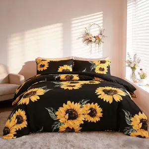 3pcs Sunflower Print Bedding Set, (Include 1*Duvet Cover, Without Duvet Insert,2 *Pillowcases, Without Pillow Core), Soft Fabric, Detachable Zipper, Elegant Bedroom Decor, Perfect Gift