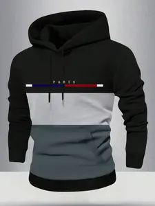 Spring and Autumn New Men's Long Sleeve Triple Collage Pocket Hooded Sweatshirt with Colourful Flutter Monogram Printed Regular Plus Size Casual Sports Fitness Running Travel Holiday Outdoor Camping Men's Top Clothes	
