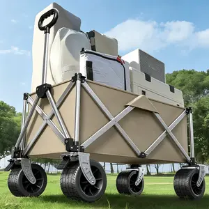 190L Oversized Folding Beach Wagon 8 Inch Premium Sand Beach Wheels Heavy Duty All Terrain Collapsible Utility Cart for Family Outdoor