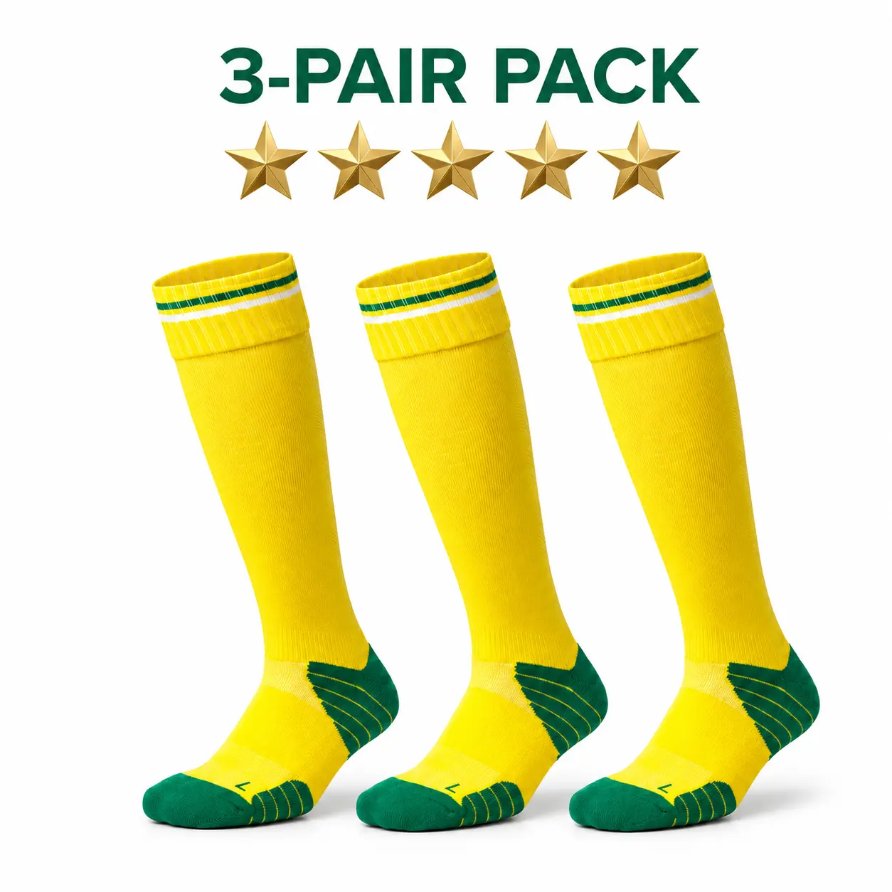 Men's 3-Pair Colorblock Classic Yellow & Green Anti-Slip Soccer Socks for Adults, Thick Cushioned Sole, Breathable Moisture-Wicking Knee-High, Seamless Toe, Energy Grip, Calf Ventilation, All Seasons Athletic Training Socks, M, Athletic Sports Tube Socks