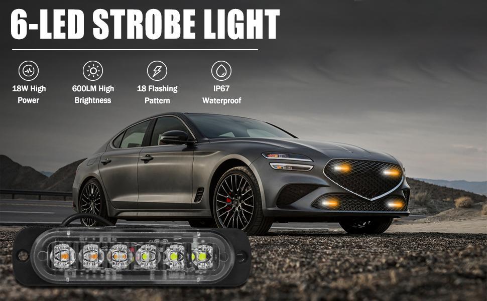 DIBMS Dual Color LED Emergency Strobe Lights, 8X Amber White 6 LED Warning Caution Hazard Light Bar for Car Truck Van Off Road Vehicle ATV SUV Surface Mount amber  car  lights