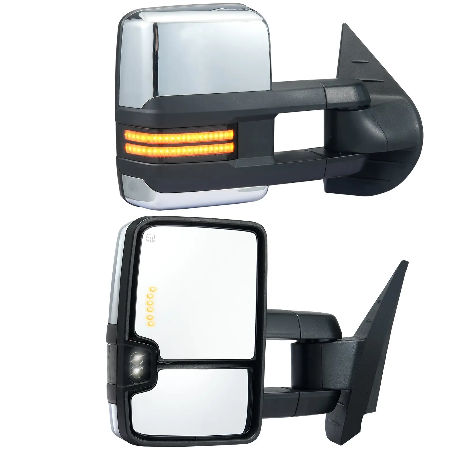 【Summerfinds】VEVOR Towing Side Mirrors, Left-Right Pair Set for Chevrolet Silverado (2007-2014)/GMC/Cadillac, Power Heated Tow Mirror with Signal Light, Manual Telescoping Folding, Heating Defrost, Side Mirror