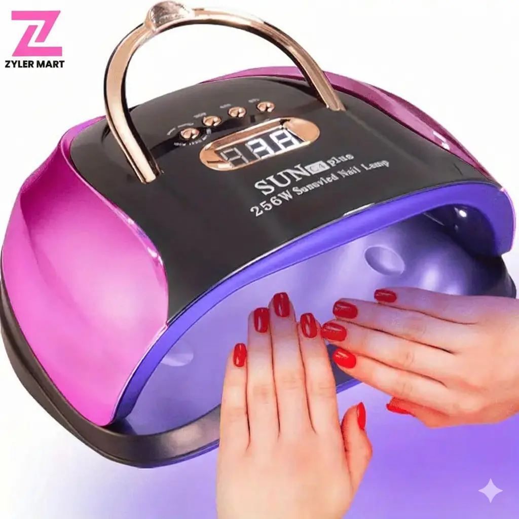 ZYLER 256W High-Power UV LED Nail Lamp - Professional Nail Care Tool with 4 Smart Timers, Auto Sensing, Smart Display, Fast Curing, Ergonomic Handle, Purple & Black Design for Youths (Single Item)