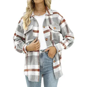 Women's 2025 Casual Flannel Plaid Shacket Long Sleeve Button Down Lapel Pocketed Jacket ShacketGift