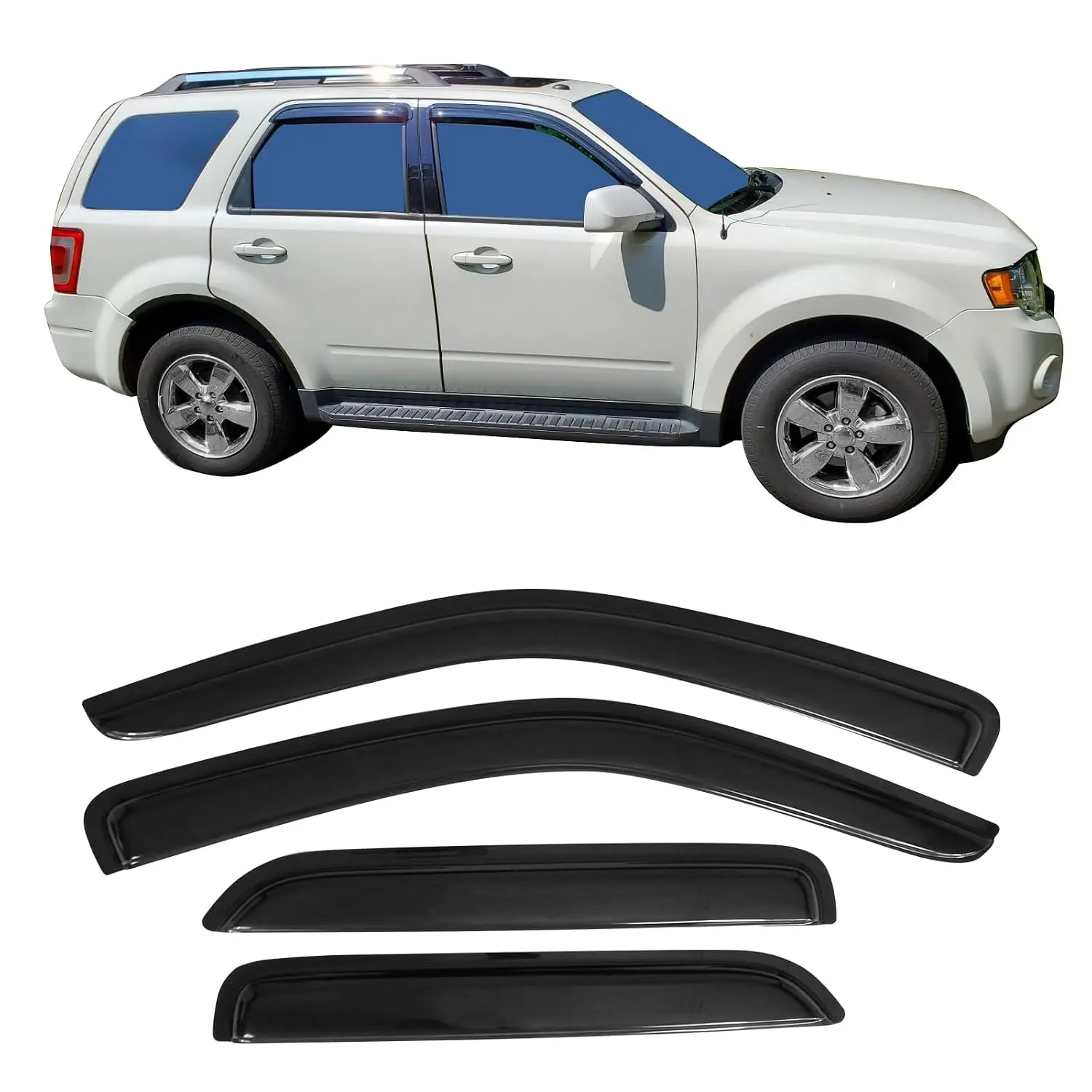 Fit 2001-2012 Ford Escape Slim Style Acrylic Smoke Tinted Window Visors
