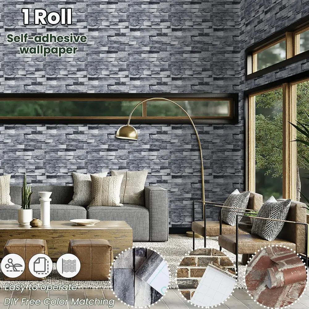 Industrial Style Culture Brick Pattern Self-Adhesive Wallpaper, Modern Bricks Design, 3 Colors Available, Easy Peel & Stick, Living Room