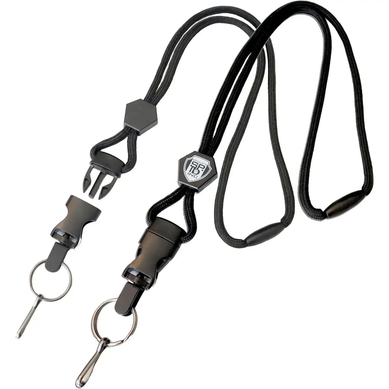 2 Pack Military Heavy Duty Breakaway Lanyards for Adults - ID Badge & Key Neck Strap with Quick Release Buckle, J Hook, Detachable Buckle, Adjustable Slide, Thick Cord Tactical Holder (Black) for Teacher, Aviation, Nursing, Veteran Use, Firefighter