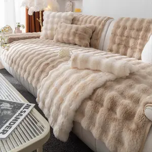 Luxury Plush Sofa Cover Couch Pad, Pet Friendly Anti-Scratch Furniture Protector,Thick Warm Fluffy Sofa Throw Blanket, Non Slip Washable, for Armchair Loveseat Sectional Recliner & 2/3/4 Seater Sofas, Winter Living Room Home Decor, Soft Sofa Protector