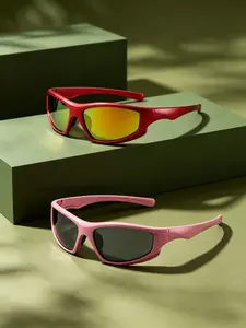 Red Full Frame Fashion Sunglasses, Reflective Sun Shades, Trendy Versatile Eyewear Accessory for Travel, Cycling, Driving, Dating, Shopping, Beach Trips, Vacation, Stage Shows, Parties and New Season Styling