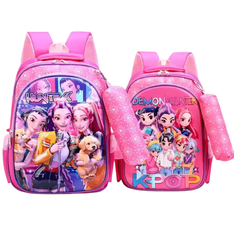 K-Pop Inspired 2-Piece School Backpack Set for Girls Teens, Back to School Pink Star Backpack with Lunch Bag Pencil Pouch,  Cute Cartoon Anime Style Shoulder Bag for Girls, Back to School Travel Birthday Gift