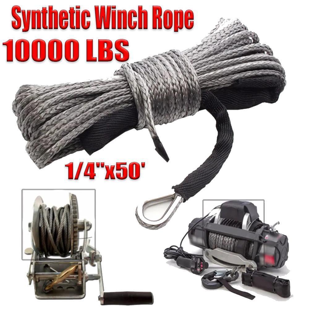1/4" x 50' 10000LBS Synthetic Winch Rope | Recovery Cable with Protective Sleeve | Heavy Duty Winch Line for ATV UTV 4x4 Offroad Truck