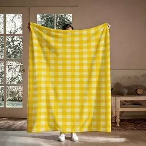 Bright Yellow Gingham Flannel Blanket, Soft Cozy Plaid Throw for Couch, Warm Comfort Blanket for Adults Teens & Pets, Great for Bed Travel & Chill, Cute Home Accessory