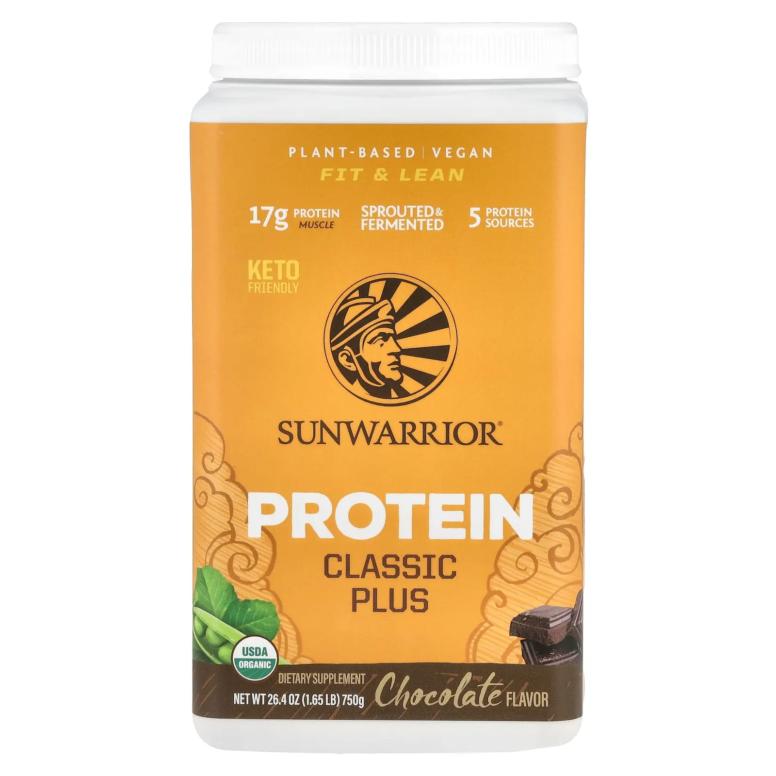 Sunwarrior Protein, Classic Plus, Chocolate, 1.65 lb (750 g)