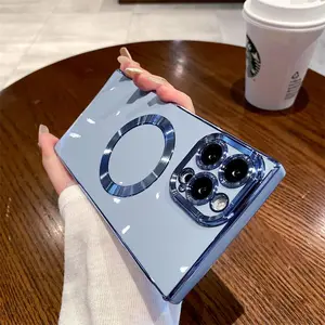 For iPhone 14 15 Pro Max Luxury Magsafe Magnetic Square Plating Phone Case For iPhone 15 Pro Max 11 12 13 14 Plus Wireless Charging Soft Shockproof Cover