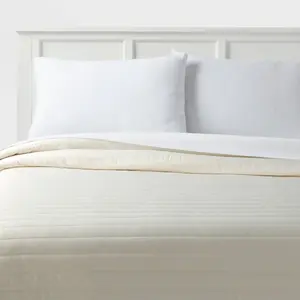 Twin/Twin Extra Long Satin Quilt Ivory - Room Essentials: Midweight Sateen Coverlet, Machine Washable, OEKO-TEX Certified