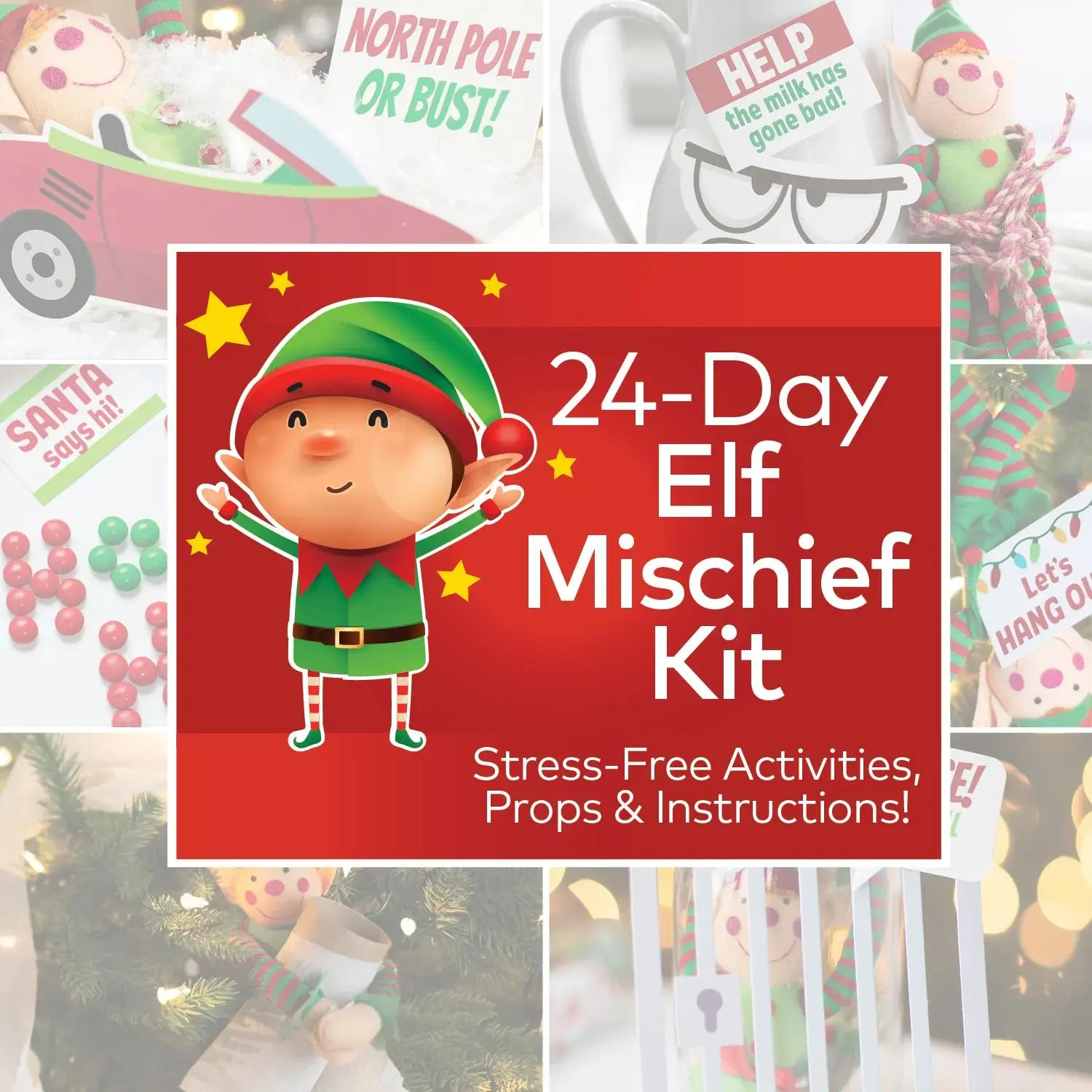 Christmas Elf Mischief Activity Kit with Props, Instructions, Supplies for 24 Days of Fun Play, Fantasy Daily Elf Antics
