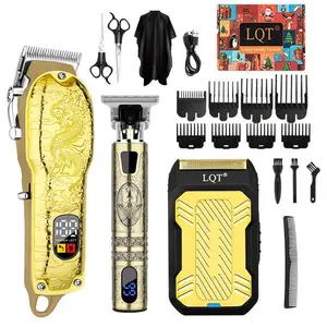 LQT Professional Hair Clipper Set for Men Electric Shaver Razor Cordless Trimmers Hair Cutting Barber Clippers Beard Trimmer Men’s Grooming Kit Christmas gifts for him (Gold)