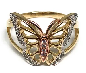 10k Solid Gold Tri-Color CZ Butterfly Ring (FC 55)