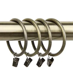 212 MAIN Antique Brass Clip-On Window Curtain Holder Rings, 2.5 in. Dia., 10 Pieces, Smooth Glide, Interior Decoration Accessories for Shower Rods