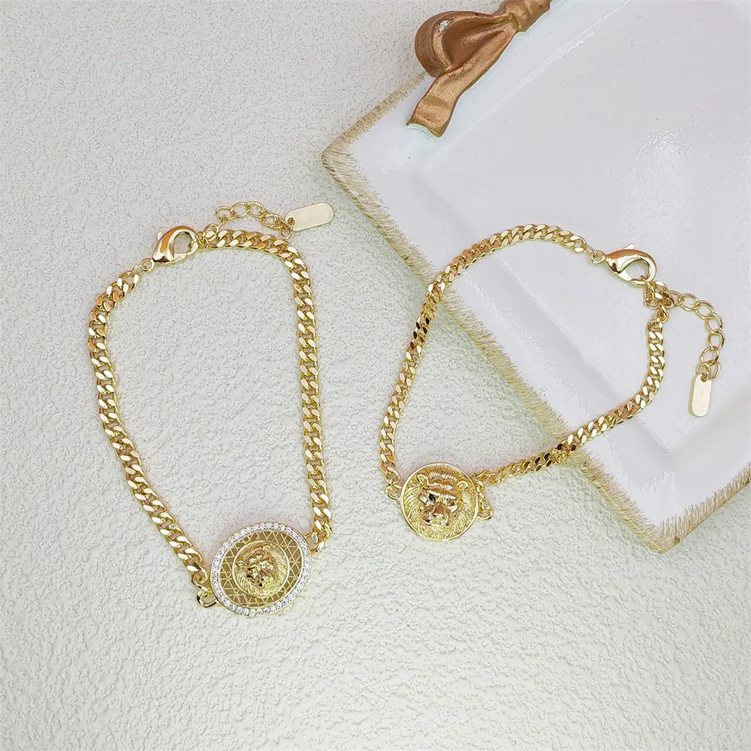 2pc Luxury Medusa Charm Bracelet for Women | Gold Plated Cuban Link Chain | Trendy Designer-Inspired Bracelet | Elegant Fashion Jewelry Gift stainless steel