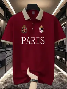 Men's High-End Polo Shirt with Paris Print, Summer Short Sleeve Tee, Casual Outdoor Wear, Birthday Gift, Fitted Graphic Design