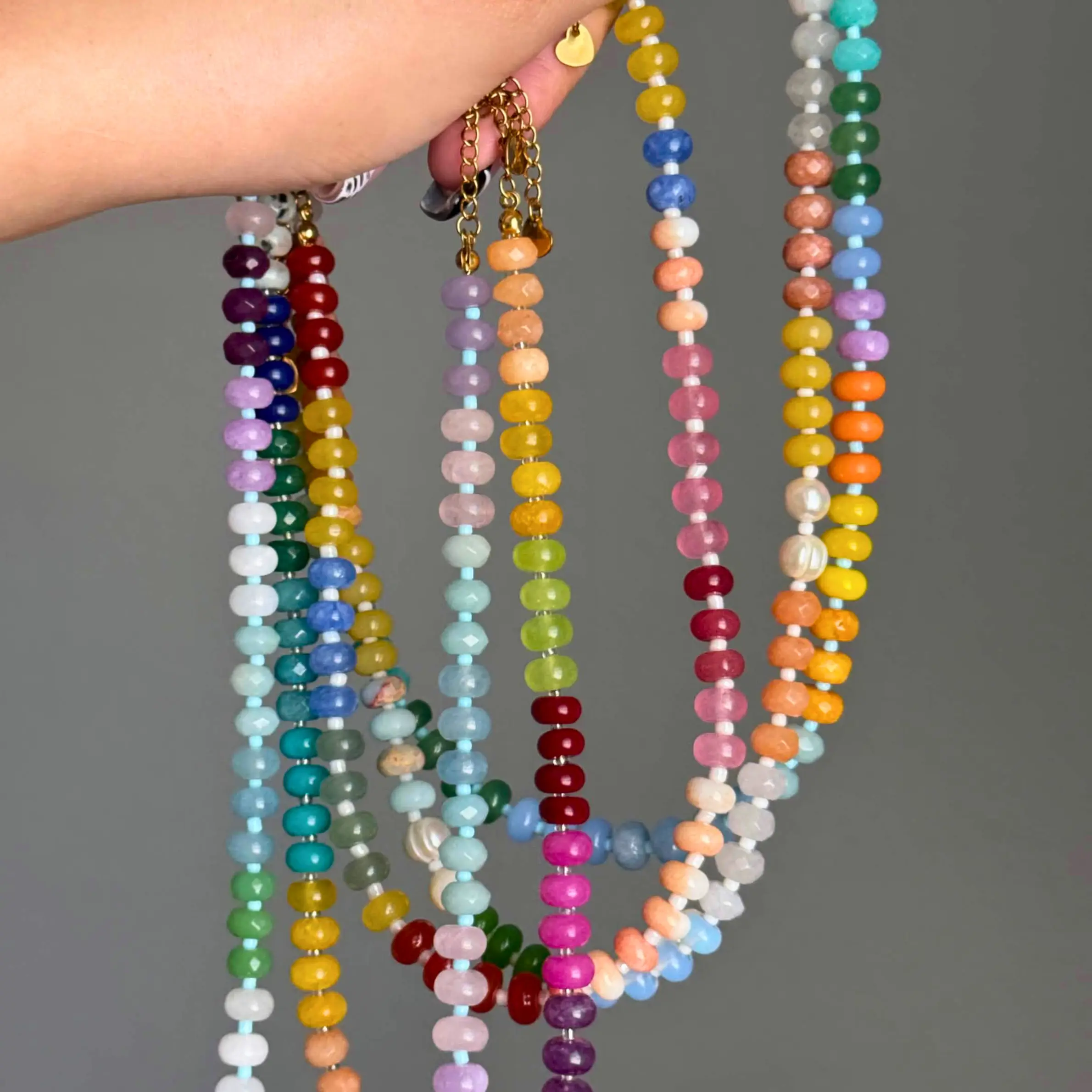 Multi Colored Dyed Jade Rondelle Beaded Necklace