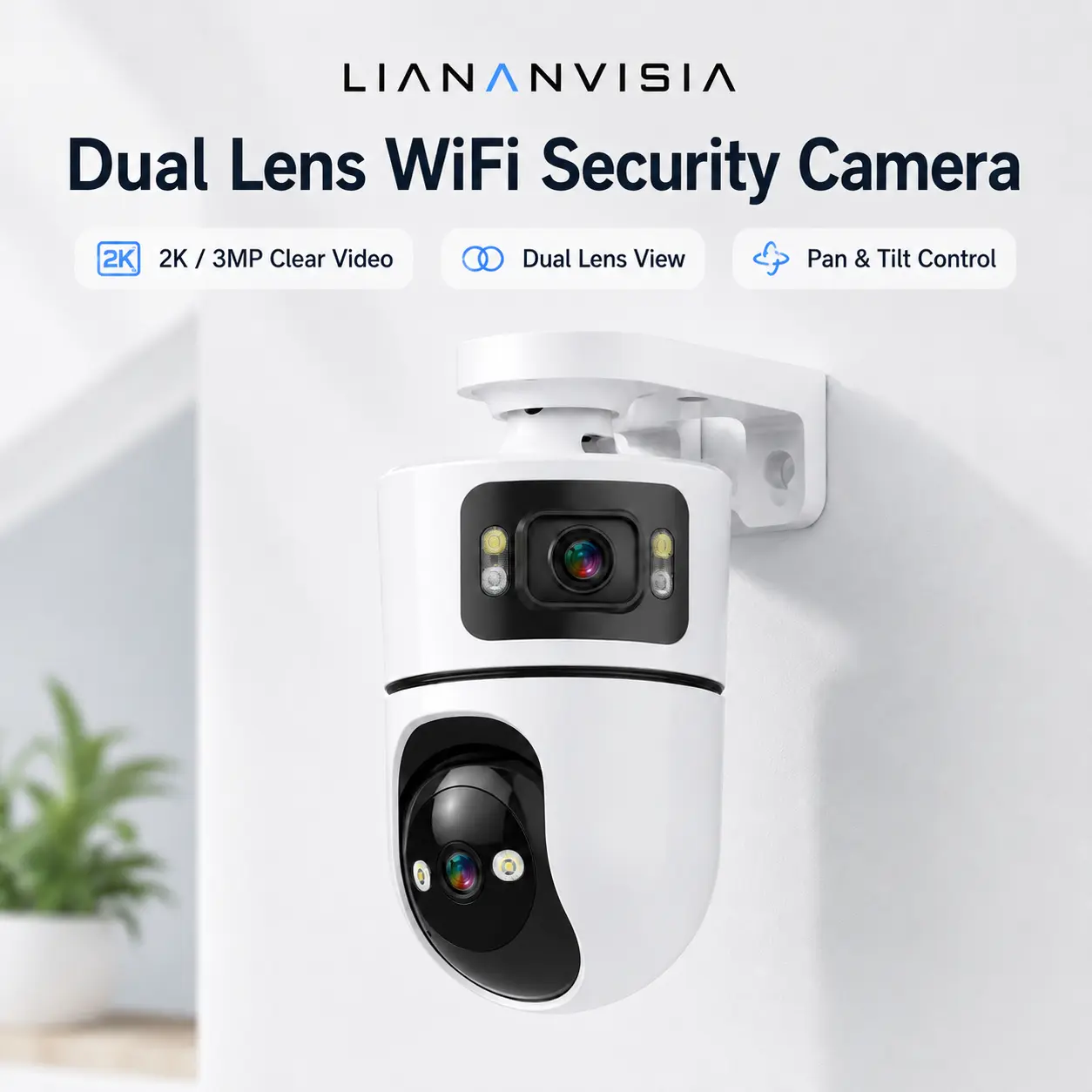 2K/3MP Dual-Lens Indoor WiFi Security Camera with 355° Pan, 90° Tilt, AI Human Detection, Auto Tracking, Color & IR Night Vision, 2-Way Audio, 24/7 Recording, Local, Cloud & SD Storage for Home Monitoring