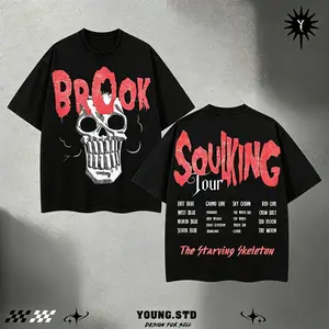 Vintage Washed Anime Graphic T-Shirt, Unisex Oversized Round Neck Heavyweight Cotton Tee with SoulKing Tour Double-Sided Print, Menswear Streetwear with Distressed Look