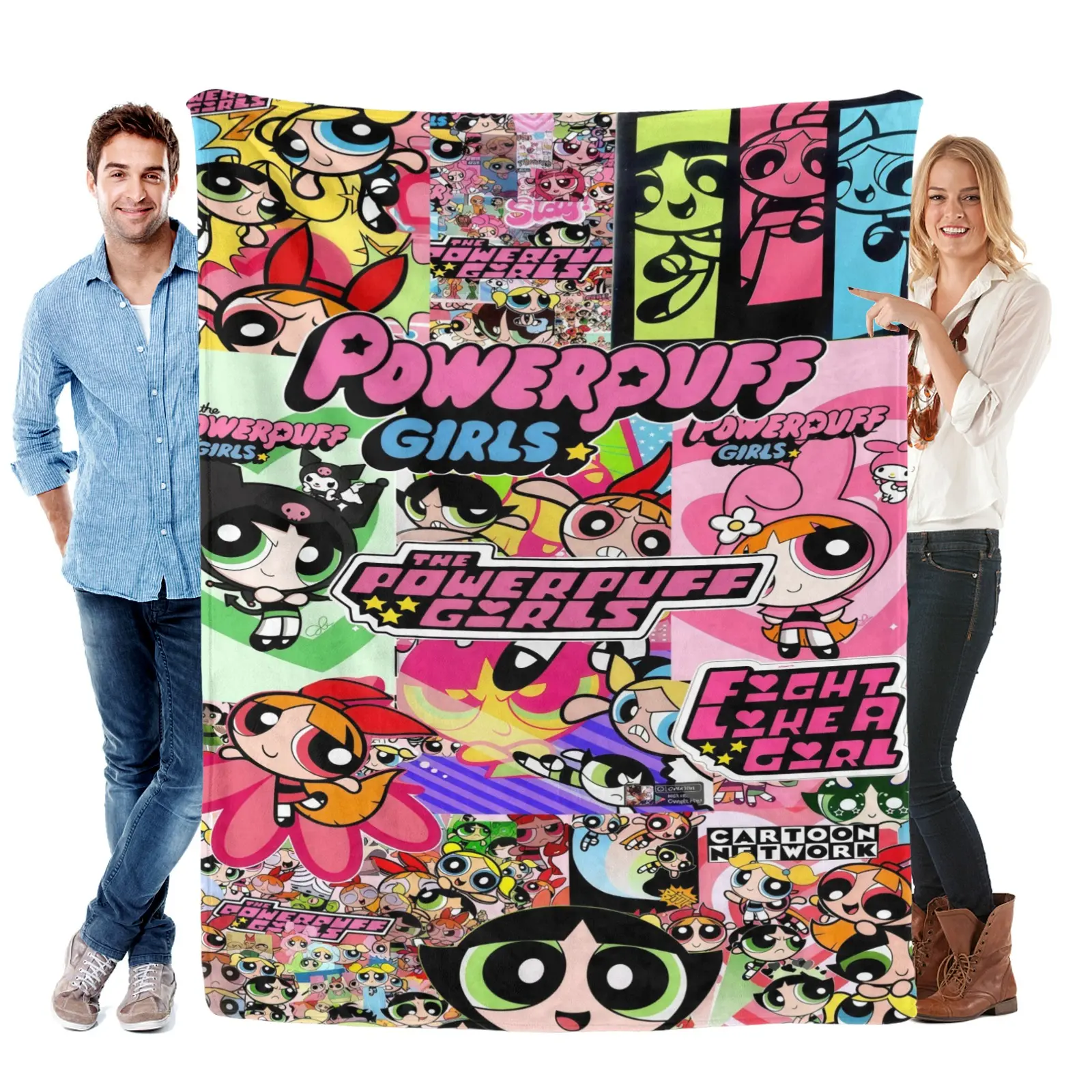 Powerpuff Girls Cute Cartoon Flannel Throw Blanket - Ultra Soft, Cozy, Plush, Waterproof, Wrinkle Resistant - for Child, Women - Bedroom, Dorm Decor, Birthday Gift (Blossom, Bubbles, Buttercup Style)