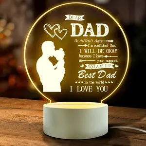 Modern Dad Night Light with Message, Best Father's Day/birthday Gift for Daughter or Son, Bedside Lamp, Heart Silhouette, Rust-Resistant Memorial, Heart Shape Light