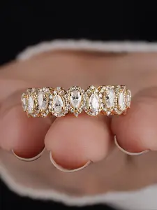 1 Pc Half Circle Water-Droplet Zircon Ring for Women, Stackable Engagement Ring, Exquisite All-match Engagement Wedding Ring Ladies Jewelry Cubic Zirconia for Party Daily Decor Accessories as Anniversary Valentine's Day Gift for Girlfriend