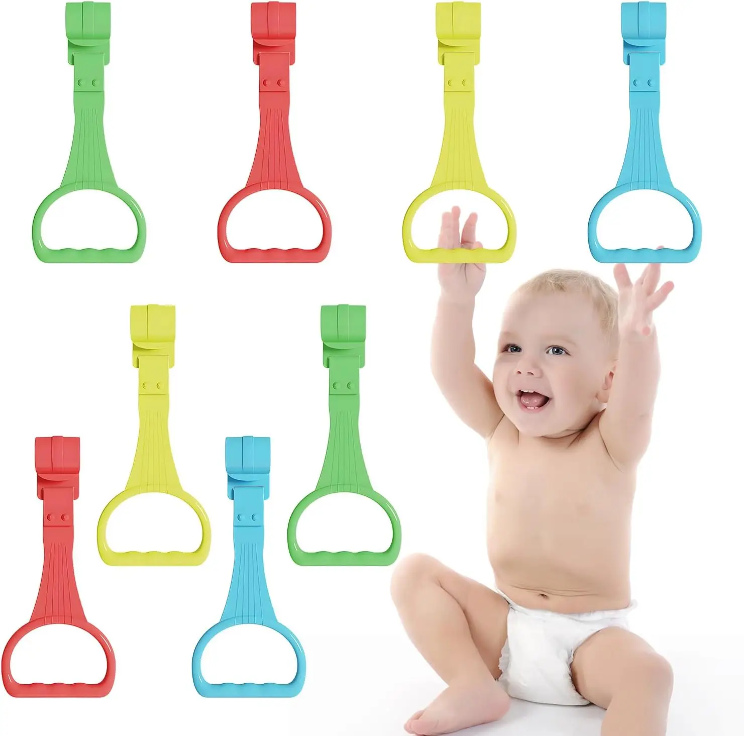 8pcs Baby Pull Ring - Baby Walking Exercise Assist Ring - Baby Crib Stand Ring - Baby Crib Pull Ring - Baby Crib Hanging Ring - Baby Toddler (4 Colors