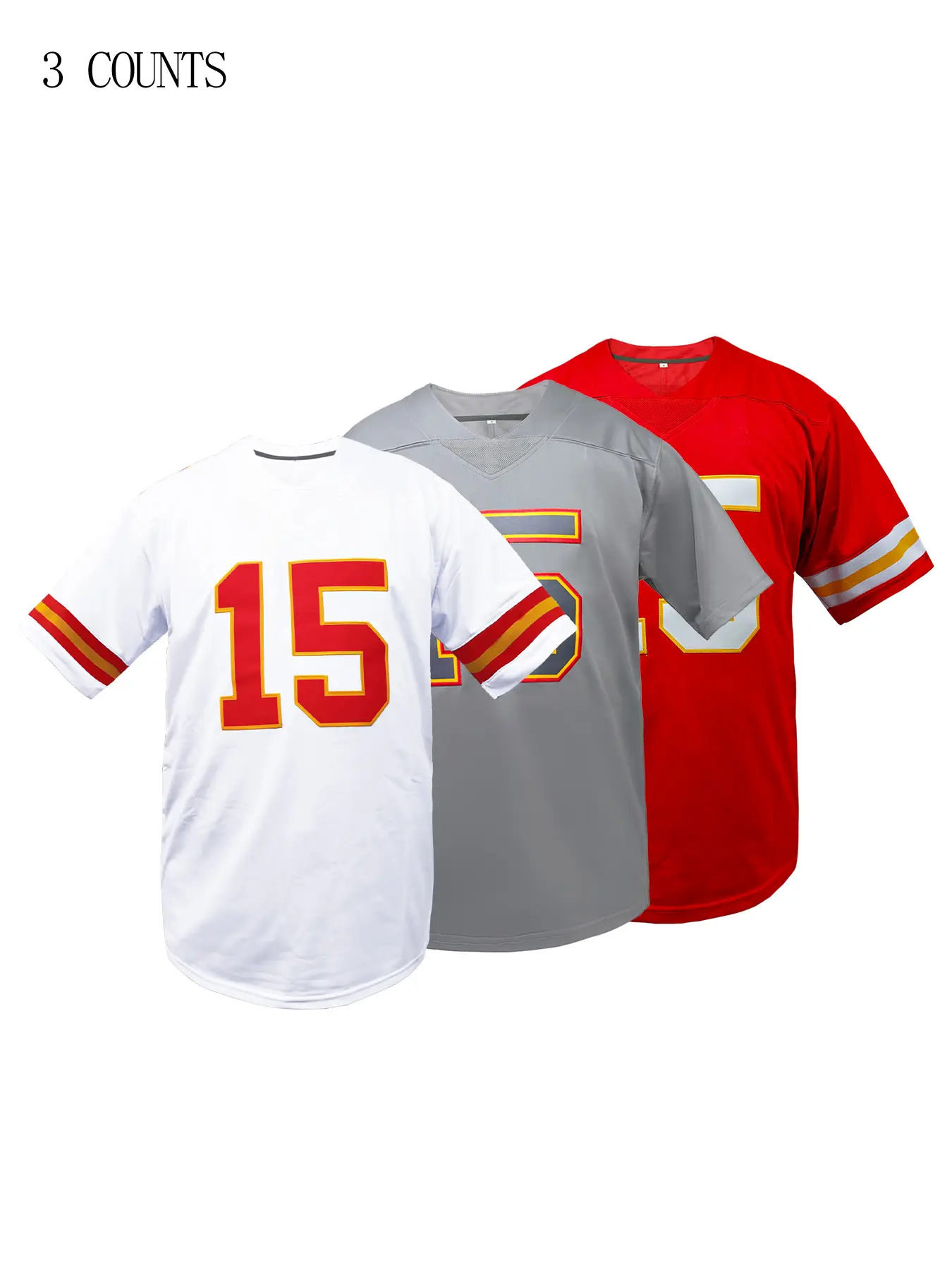 High Quality #15 Sittched Football Jersey, Football Shirts, Kansas City Rugby Jersey,V Neck Embroidered Pullover, Breathable Casual Short Sleeve Top, Unisex All Seasons, Sports Clothing, Sports Top