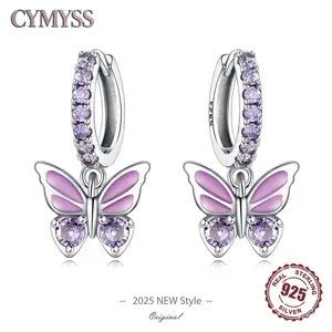 LUXJELWEL - 925 Sterling Silver Inlaid Zircon Butterfly Earrings Insect Element Original Design Women's Fashion Party Jewelry Gift Ear Loops