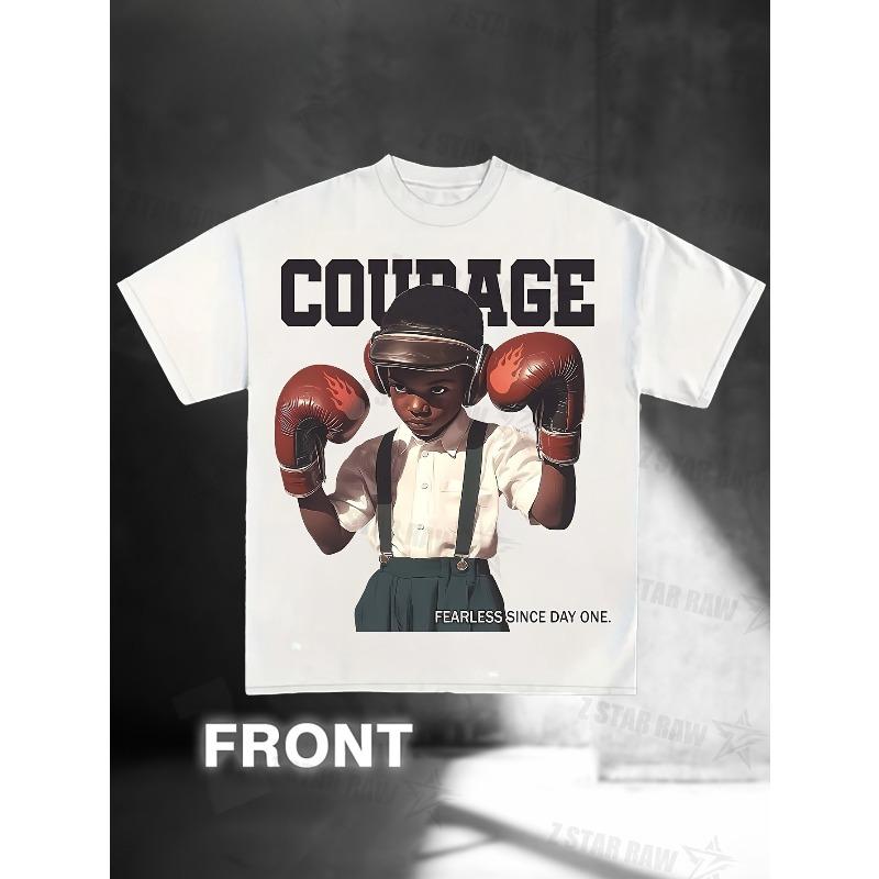 Unisex "Courage Fearless Since Day One" Young Boxer Graphic Sport T-Shirt | Motivational Boxing Oversized Cotton Streetwear Tee for Men & Women