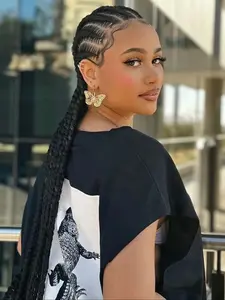 36 Inch Long Braided Lace Wigs for Women, Gorgeous Fluffy Wigs with Baby Hair Bangs, Synthetic Braided Lace Wigs for Party, Daily Use