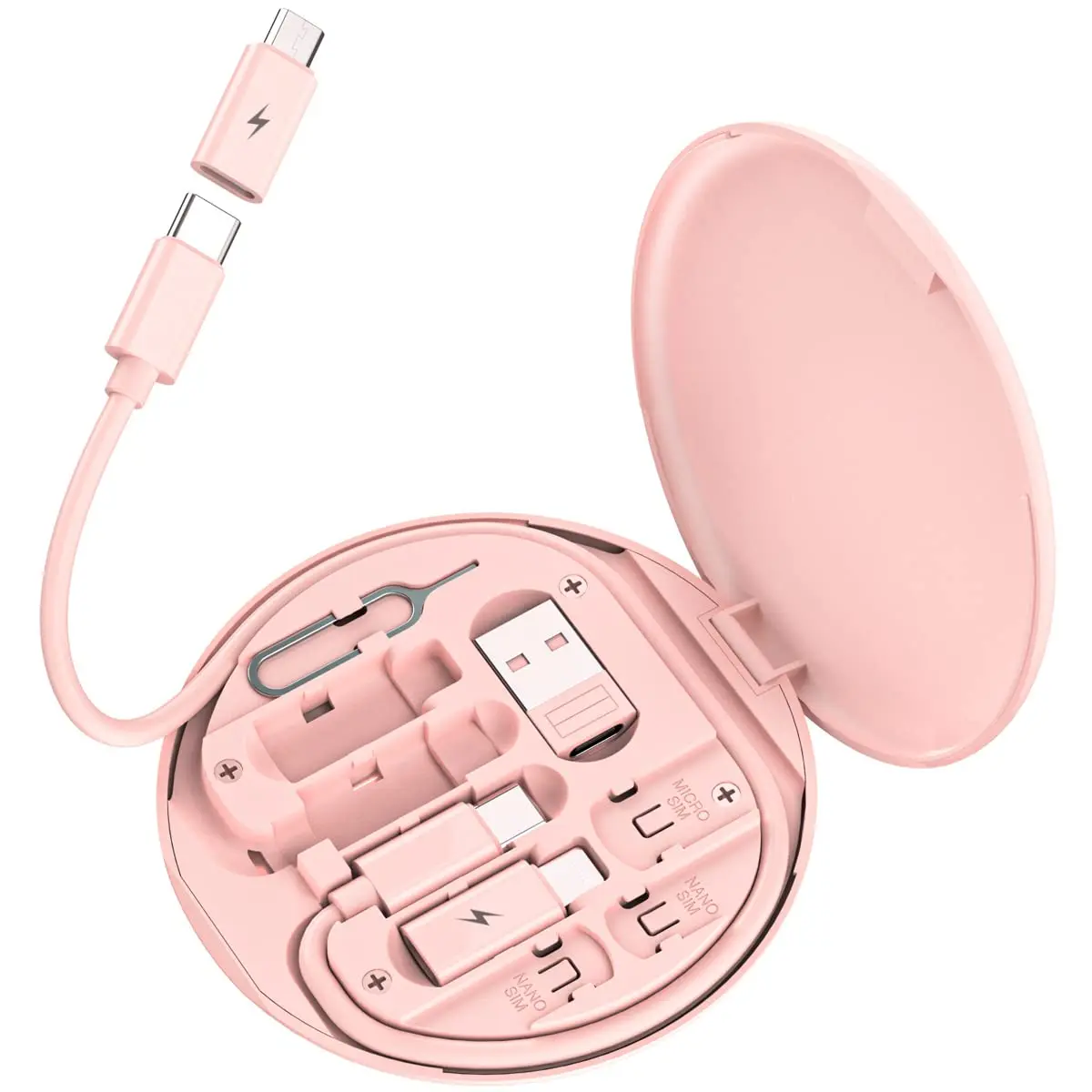 [New Deal] - Multi USB Charging Adapter Cable Kit, USB C to iOS Device Adapter Box, Conversion Set A & Type C to Male Micro/Type C/iOS Device, Data Transfer, Card Storage, Tray Eject Pin, Phone Holder