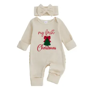 My First Christmas Baby Girl Outfit Newborn Onesie Long Sleeve Romper Jumpsuit Christmas Clothes With Headband Winter Bodysuit