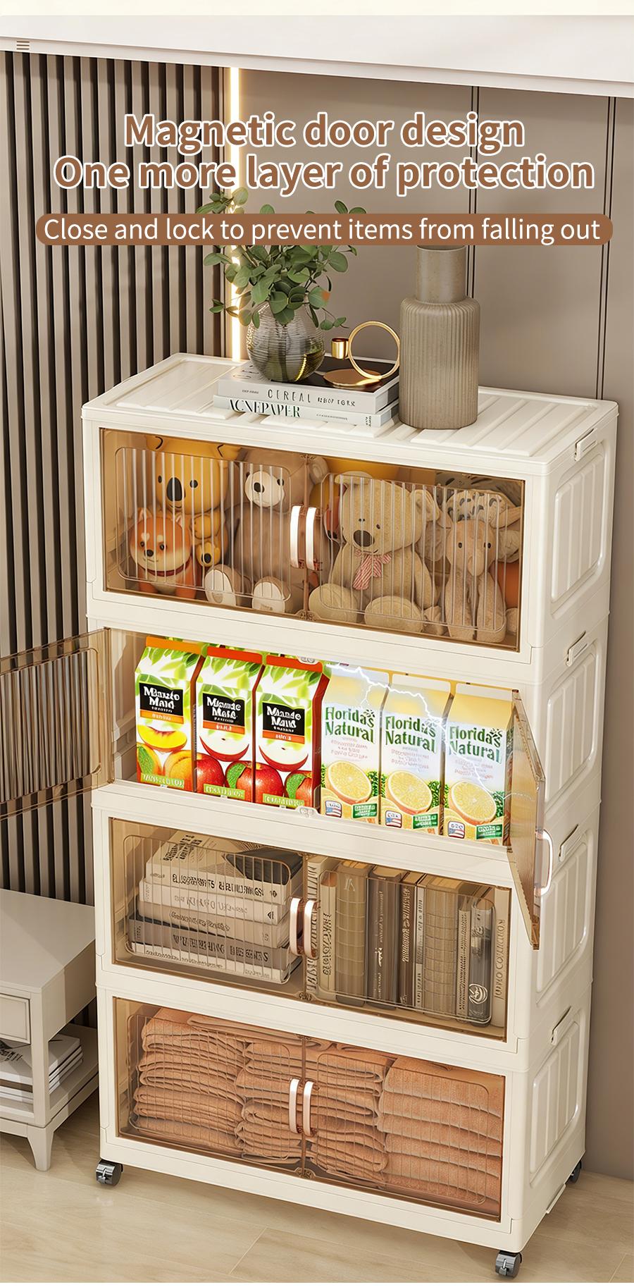 No Assembly Required Foldable Storage Cabinet with Wheels, Large Capacity Double Door Dustproof Closet Organizer for Bedroom, Small Apartment, Rental Home