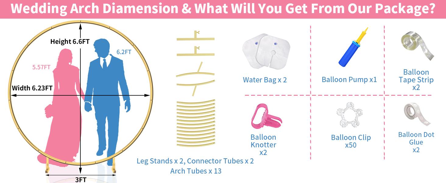 Round Backdrop Stand Metal Balloon Arch Stand 6.6ft / 7.2ft  Wedding Arch Garden Arbors Background for Wedding Baby Shower Birthday