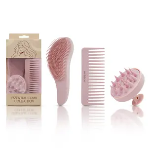 Essential Comb Collection – Scalp Massager, Detangling Brush & Wide-Tooth Comb Set for All Hair Types