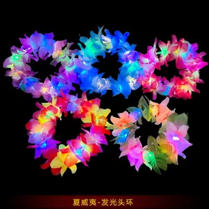 New LED Light-Up Headwear Hawaiian Light-Up Headband Flashing Colorful Hairband Hula Dance Accessories for Festive Events