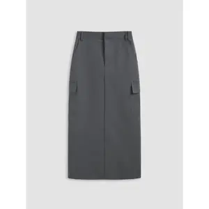 Women's High Waist Solid Split Maxi Cargo Skirt, 3 Colors, Size 2-10