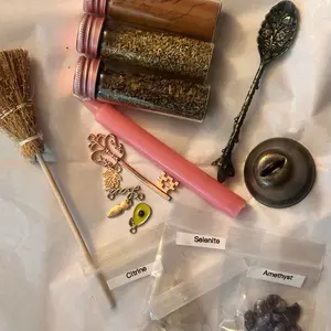 Beginner Witch Bundle with Herbs, Salts, Crystals, Bells, Mini Brooms, Charms, Spoons, Candles and more!
