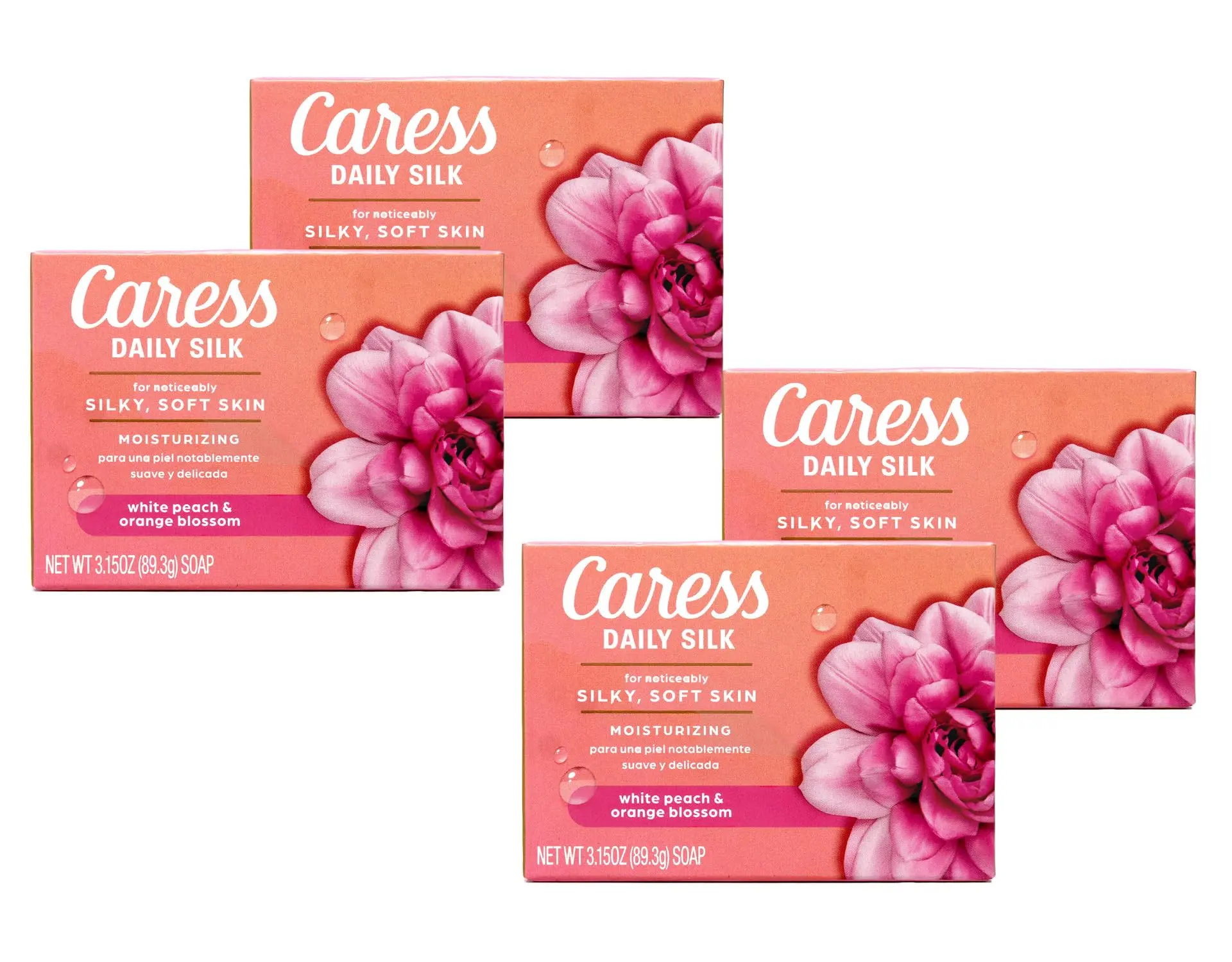 Caress Daily Silk White Peach & Orange Blossom Moisturizing Beauty Bar Soap, 3.15 OZ - 4 Pack