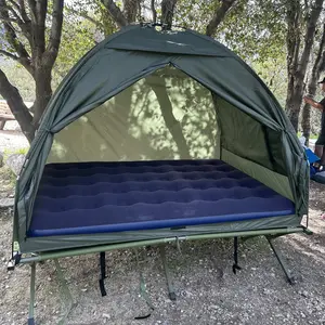 Outsunny 1/2 Person Foldable Camping Cot with Tent, Bedspread, Thick Air Mattress, 4-In-1 Elevated Camping Bed for Outdoor Hiking, Picnic, Travel