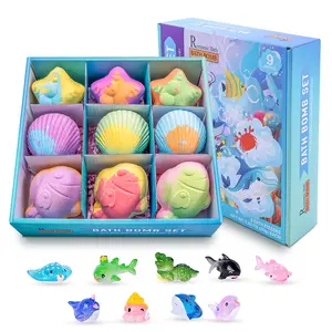 Bath Bombs for Kids with Surprise Toys Inside, 9 Pack Kids Bath Bombs with Different Shapes Gift Set, Handmade Bubble Bath Fizzes Bomb for Chrildren Birthday Christmas and Party Favor